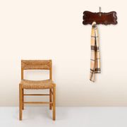 Art Nouveau style coat rack in oak with brass hooks, France ca. 1915