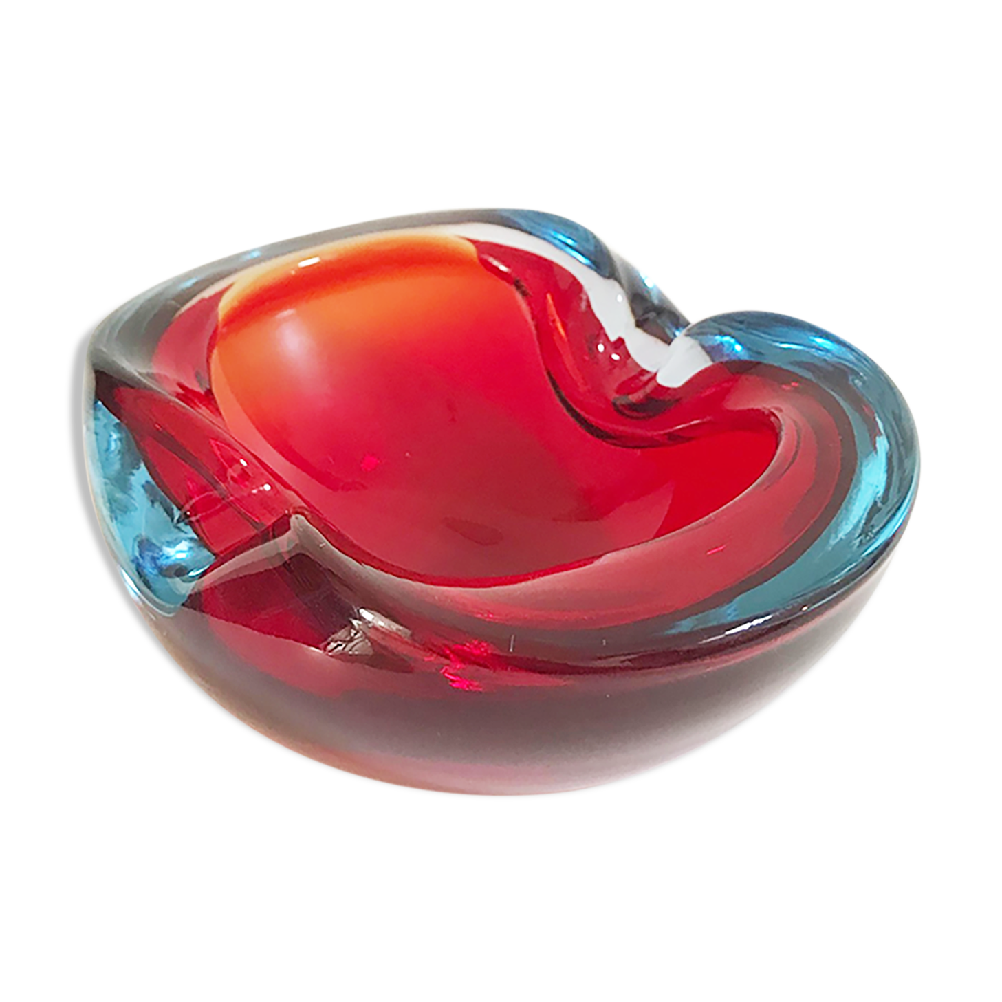 Red and blue ashtray by Flavio Poli for Seguso, in Murano glass 1960