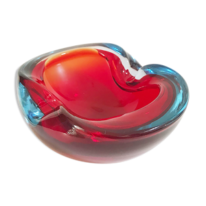 Cendrier rouge et bleu de flavio poli pour seguso, en verre de murano 1960