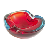 Red and blue ashtray by Flavio Poli for Seguso, in Murano glass 1960