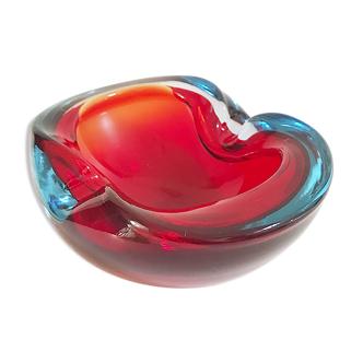 Red and blue ashtray by Flavio Poli for Seguso, in Murano glass 1960