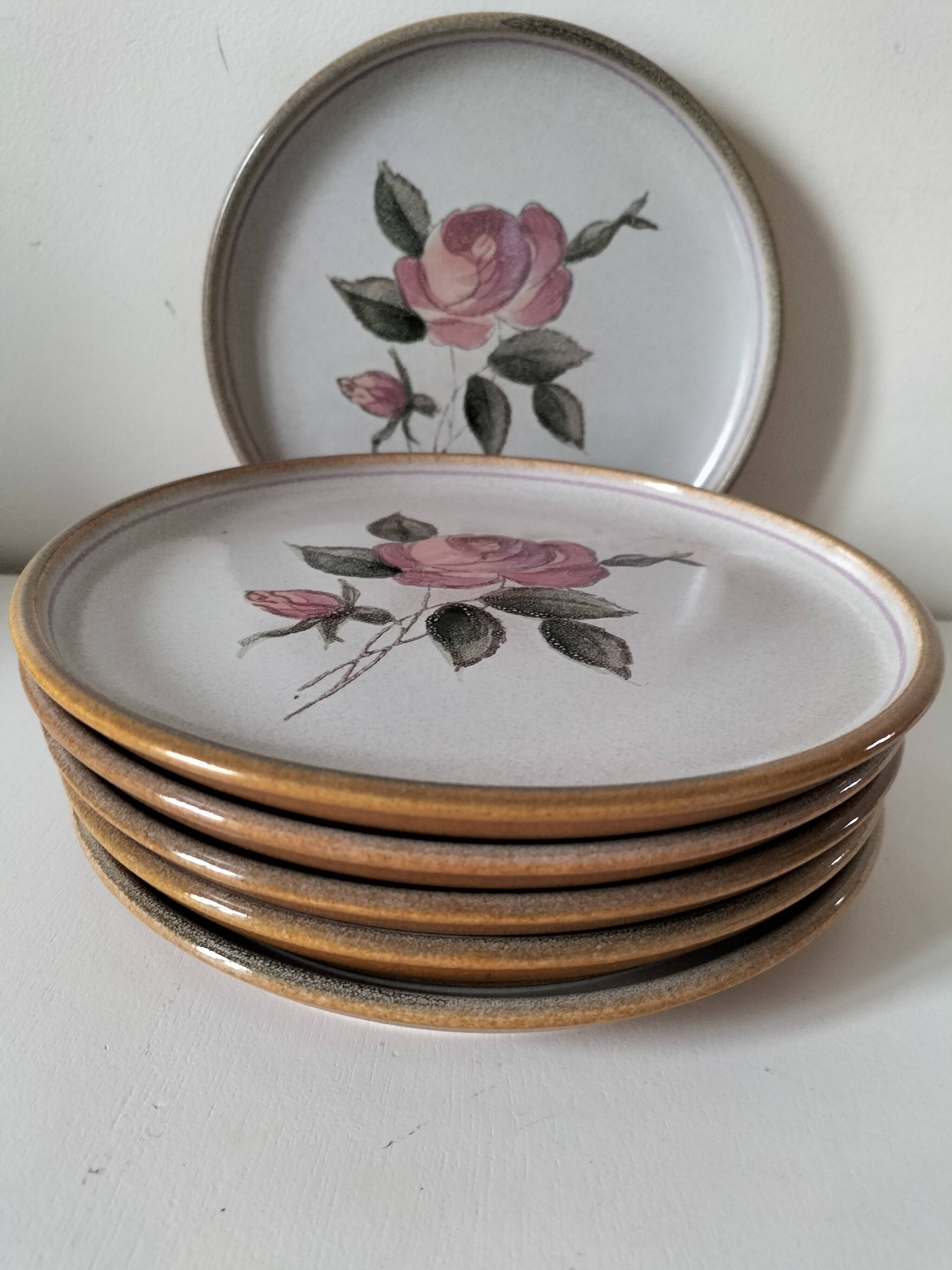6 vintage stoneware dinner plates – Rosita model by MBFA Pornic