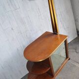 Illuminated cocktail cabinet in brown walnut and brass, multicoloured lampshades, 1950s.