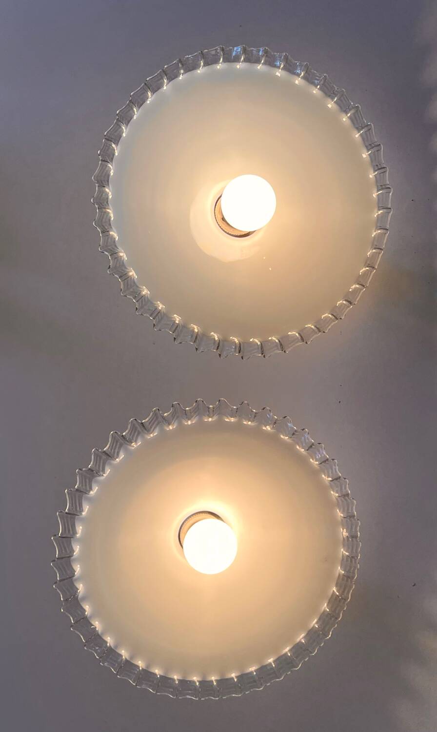 Pair of serrated opaline and porcelain sconces