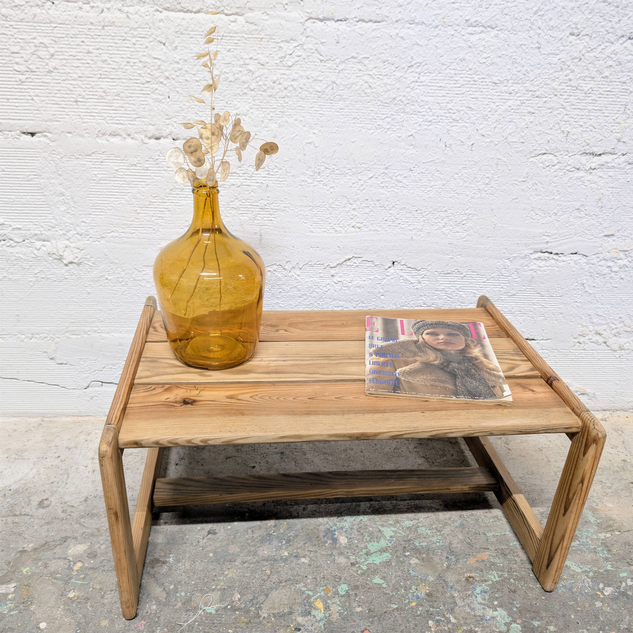 Table basse en pin massif, années 60