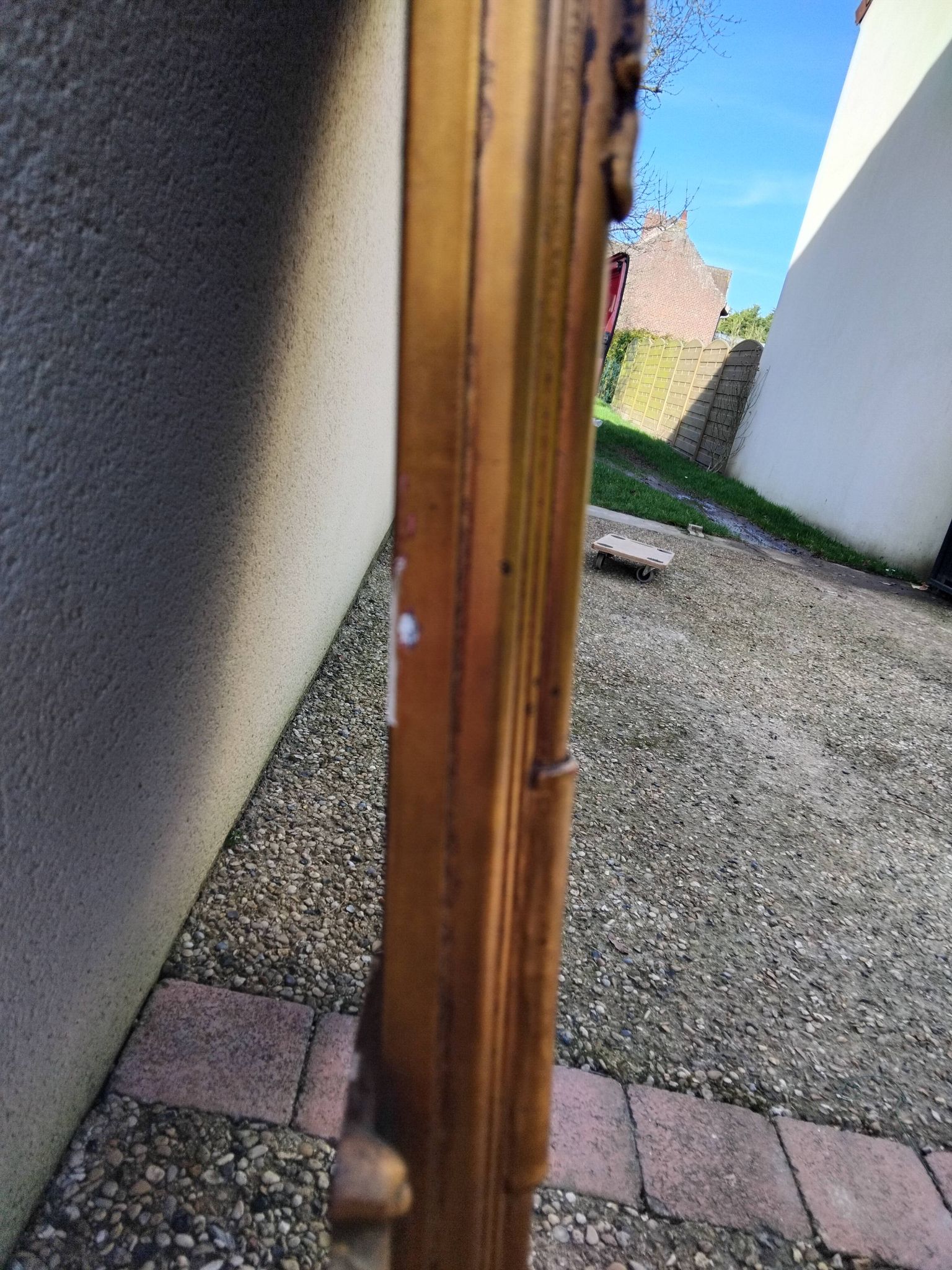 Old large Louis XV style mirror, stucco, wood, resin, beveled