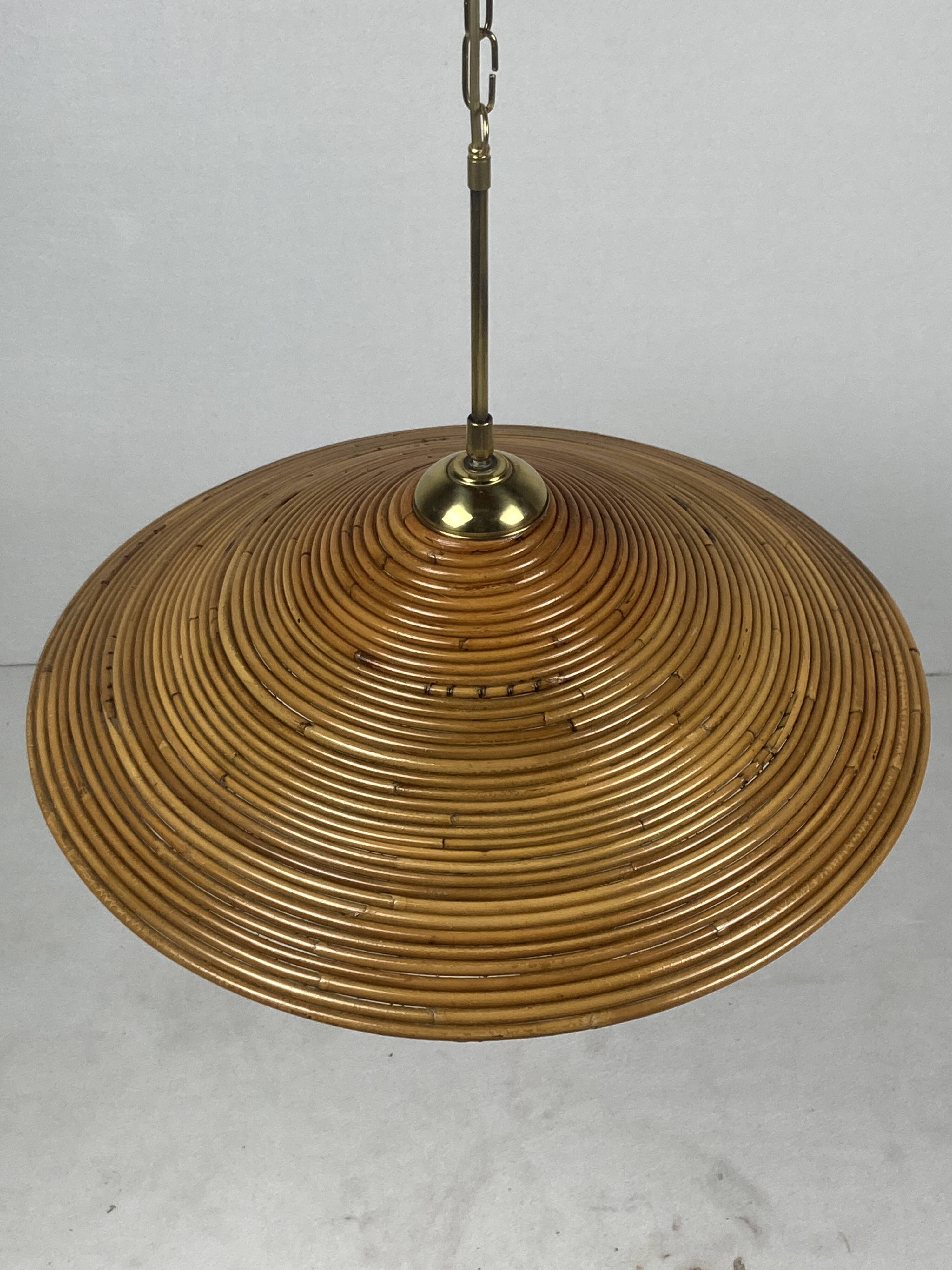 Pencil Split Reed, Rattan, Bamboo & Brass Pendant Lamp, 1970s