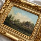 Old oil painting on canvas countryside landscape 19th