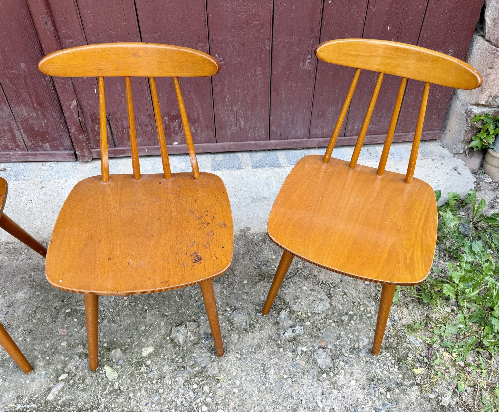🪑✨ Set of 4 vintage HILLER chairs – Rare model with boomerang backrest -