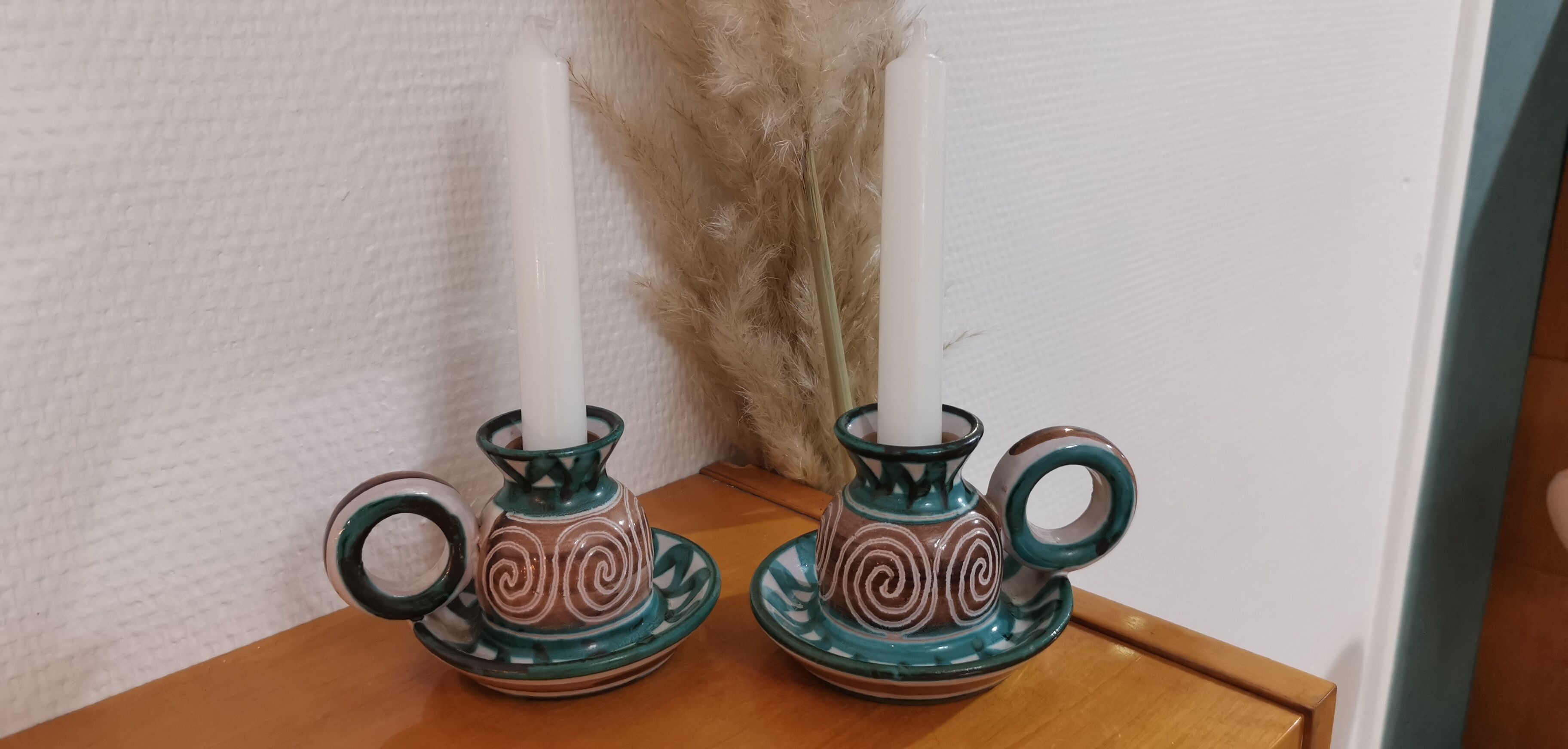 2 Handheld candlesticks design ceramic Robert Picault