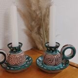 2 Handheld candlesticks design ceramic Robert Picault