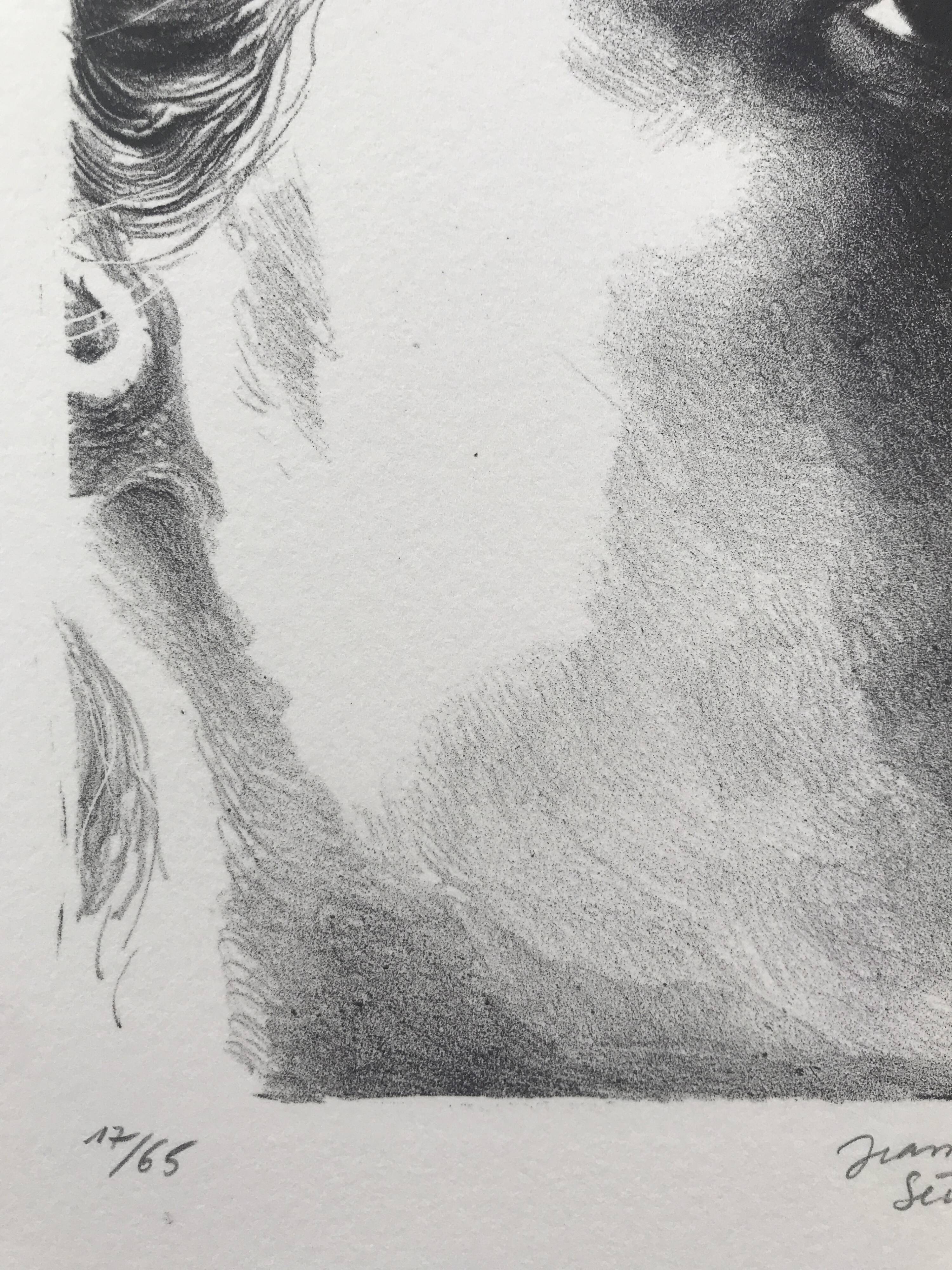 Jean-Baptiste Sécheret: original lithograph signed in pencil Portrait of Mathilde, 2002