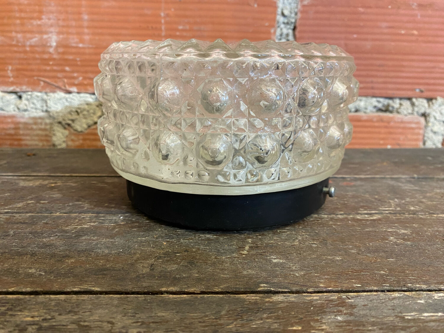 Vintage Black Metal Support + Moulded Glass Ceiling Light Fixture