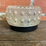 Vintage Black Metal Support + Moulded Glass Ceiling Light Fixture