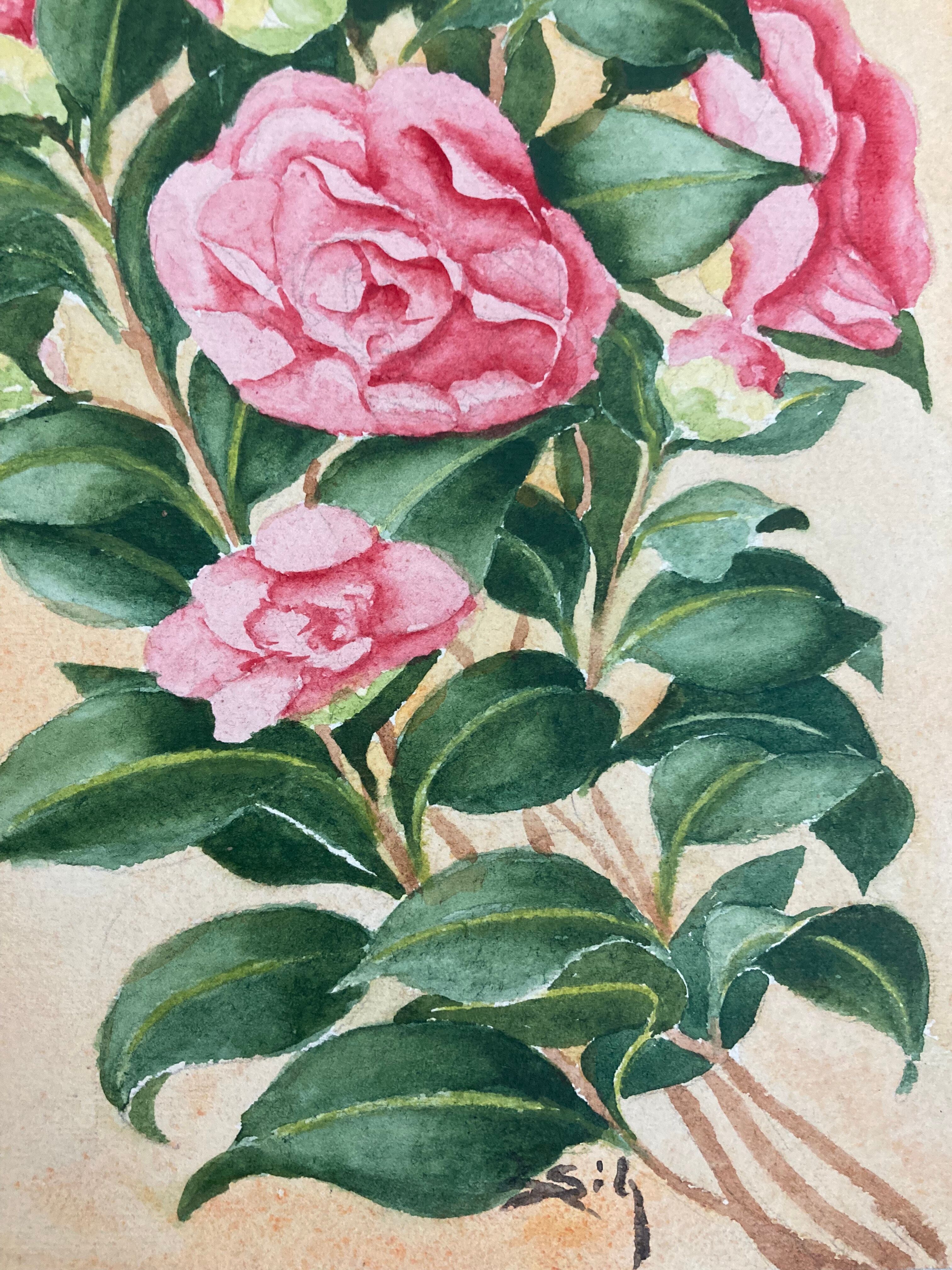 Aquarelle camélias vintage