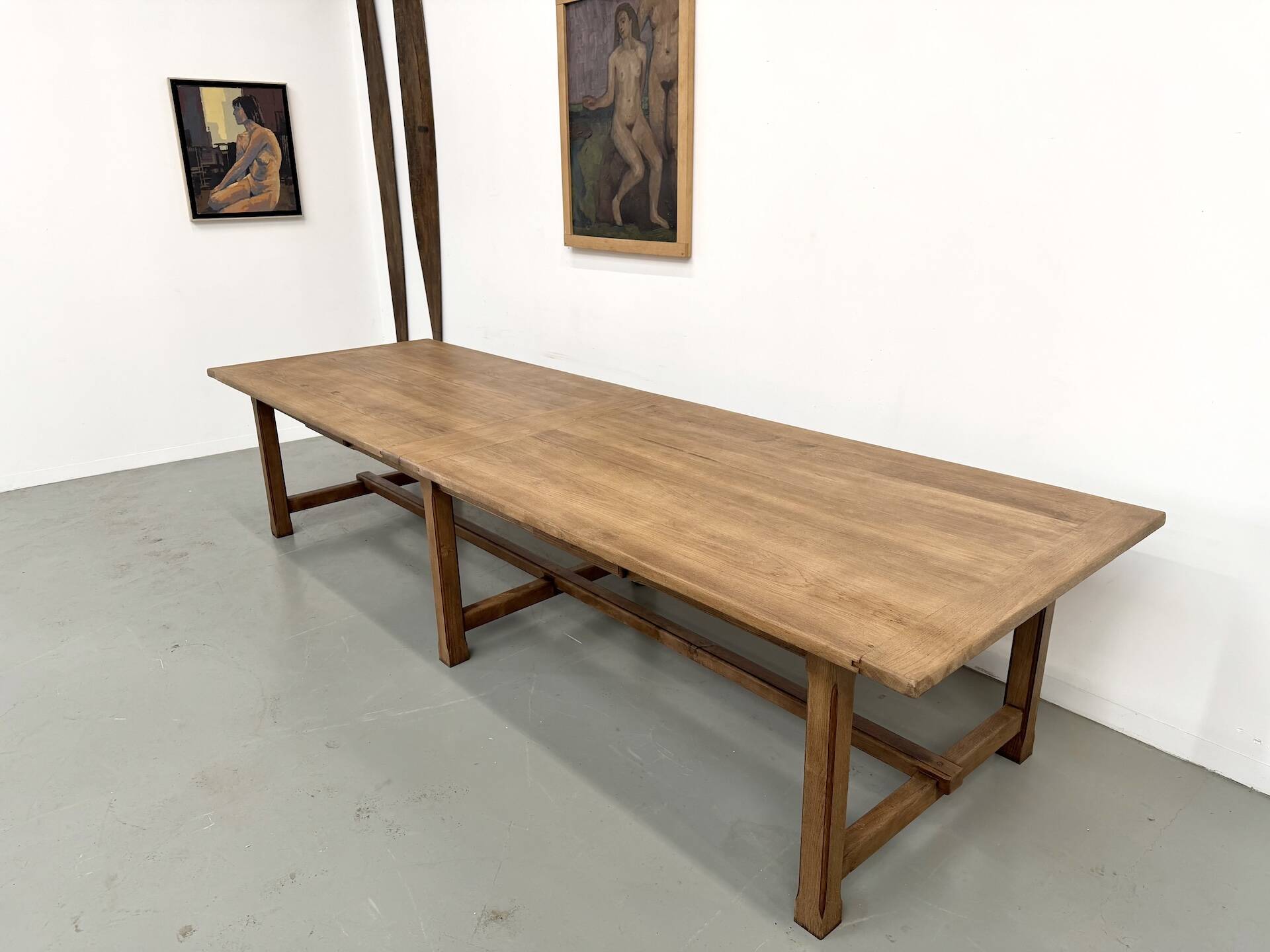 XXL farmhouse table in solid oak 350 cm - Reconstruction Style - 1950s