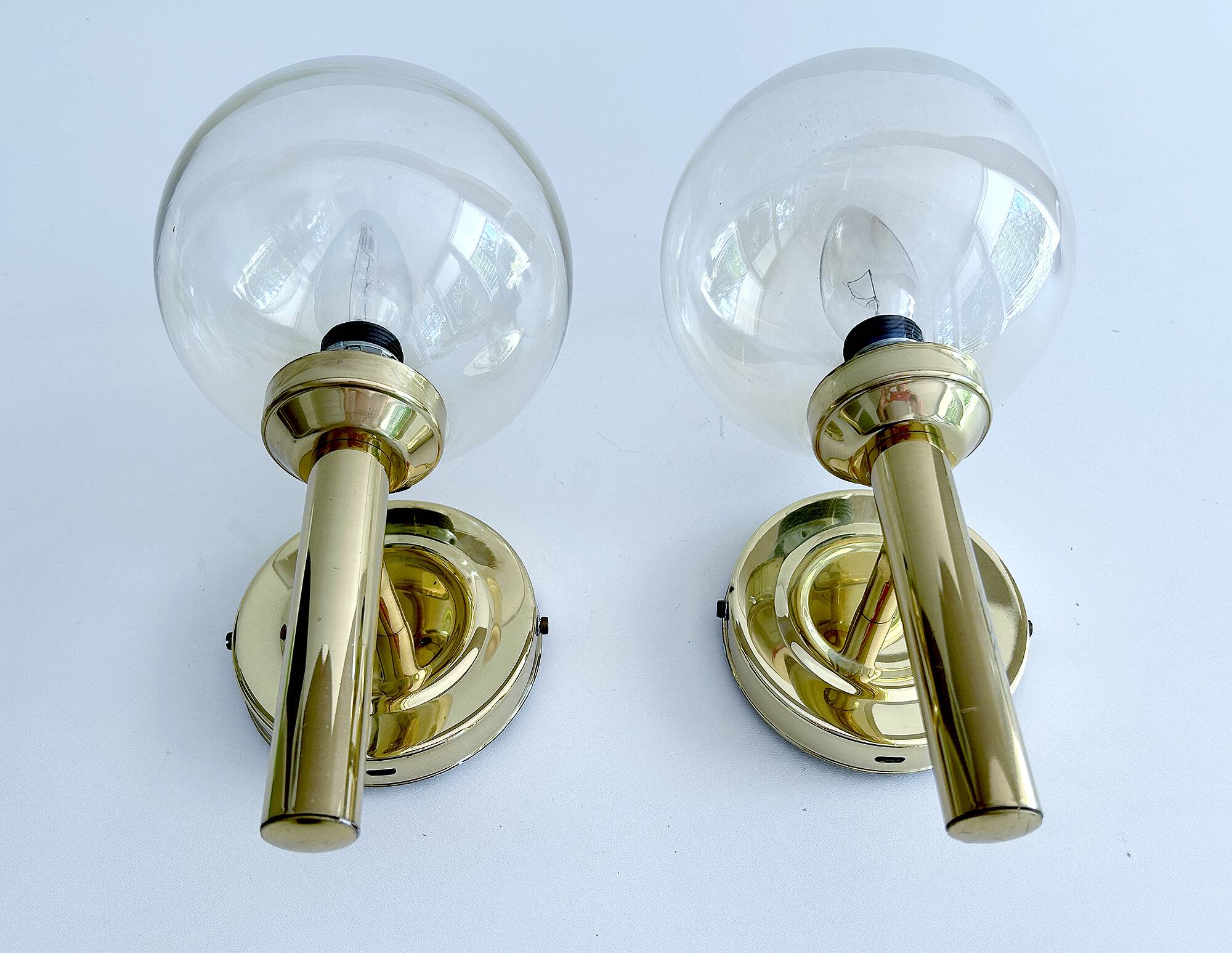 Pair Vintage Scandinavian Glass Wall Lights