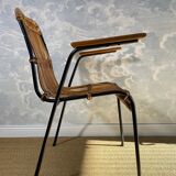 Set of 4 vintage rattan and bamboo chairs by Schumacher, Belgium 1950s.