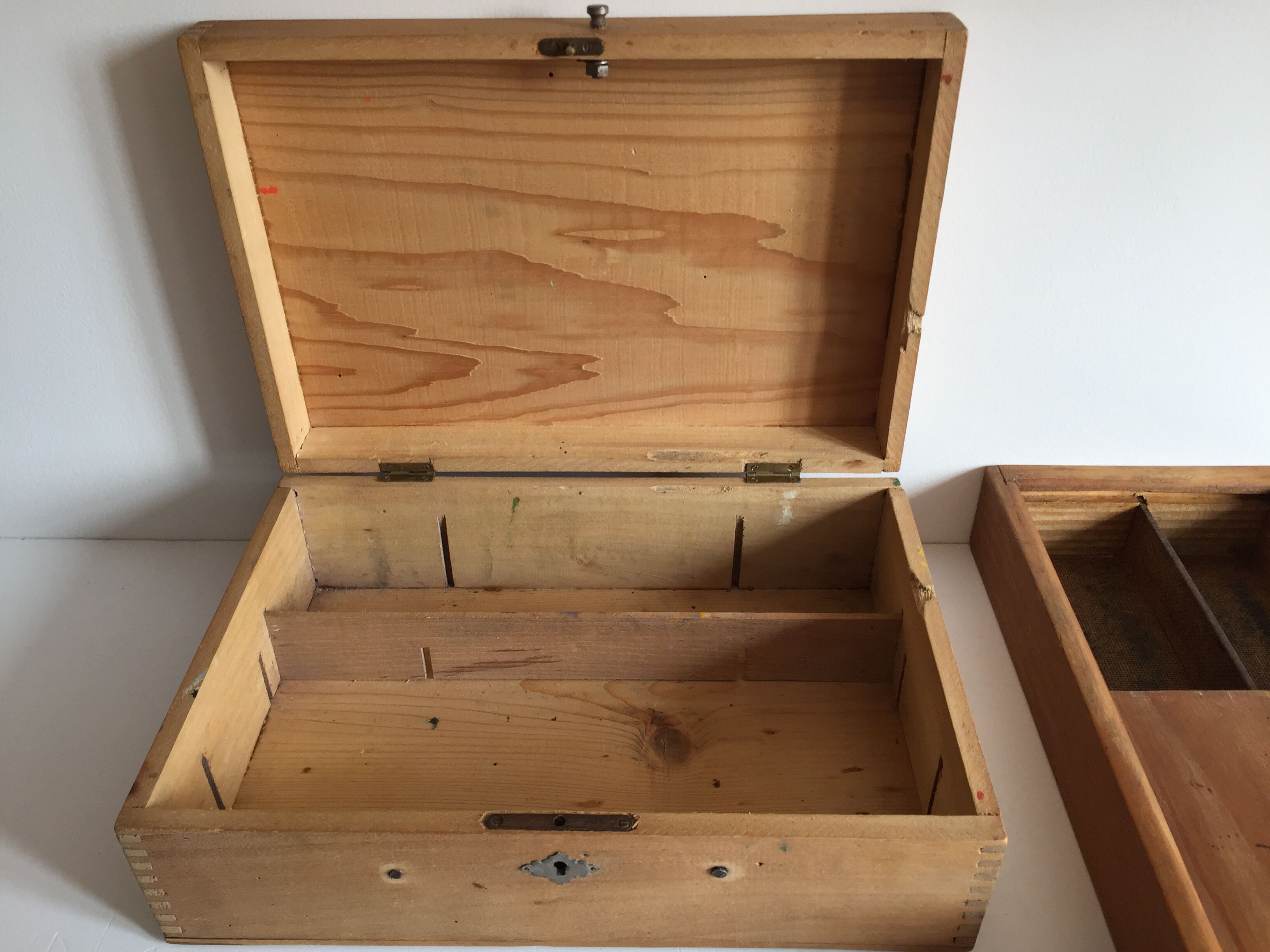 Ensemble de 3 boites en bois toilette de pension vintage