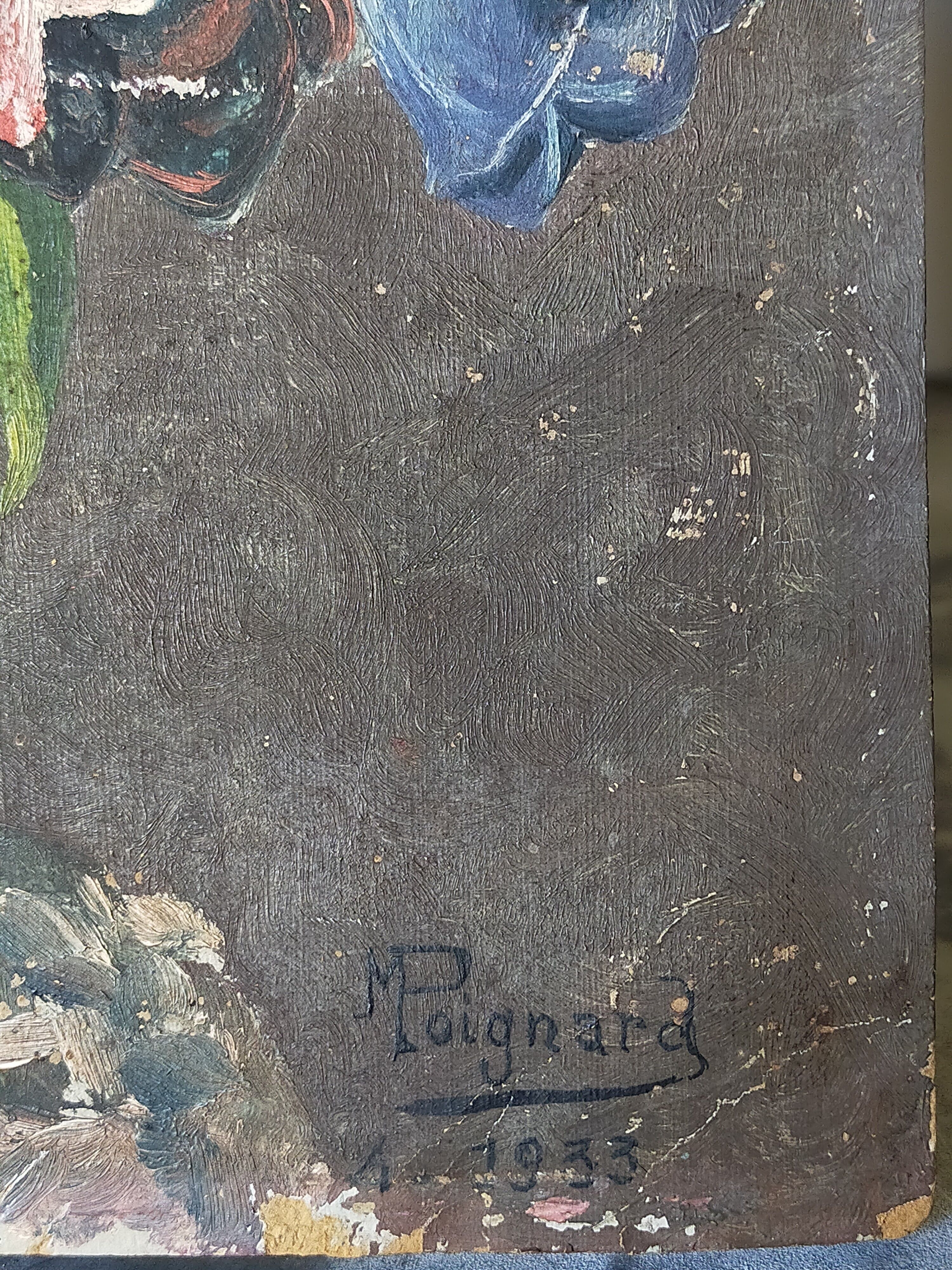 Table oil on cardboard the tulips hatched 30s