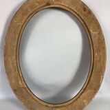 Old oval frame patinated wood & gilded stucco 1930, 52x40cm