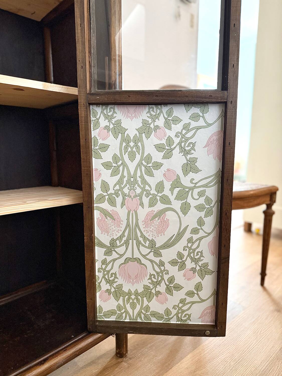 Glass cabinet in bamboo and cane