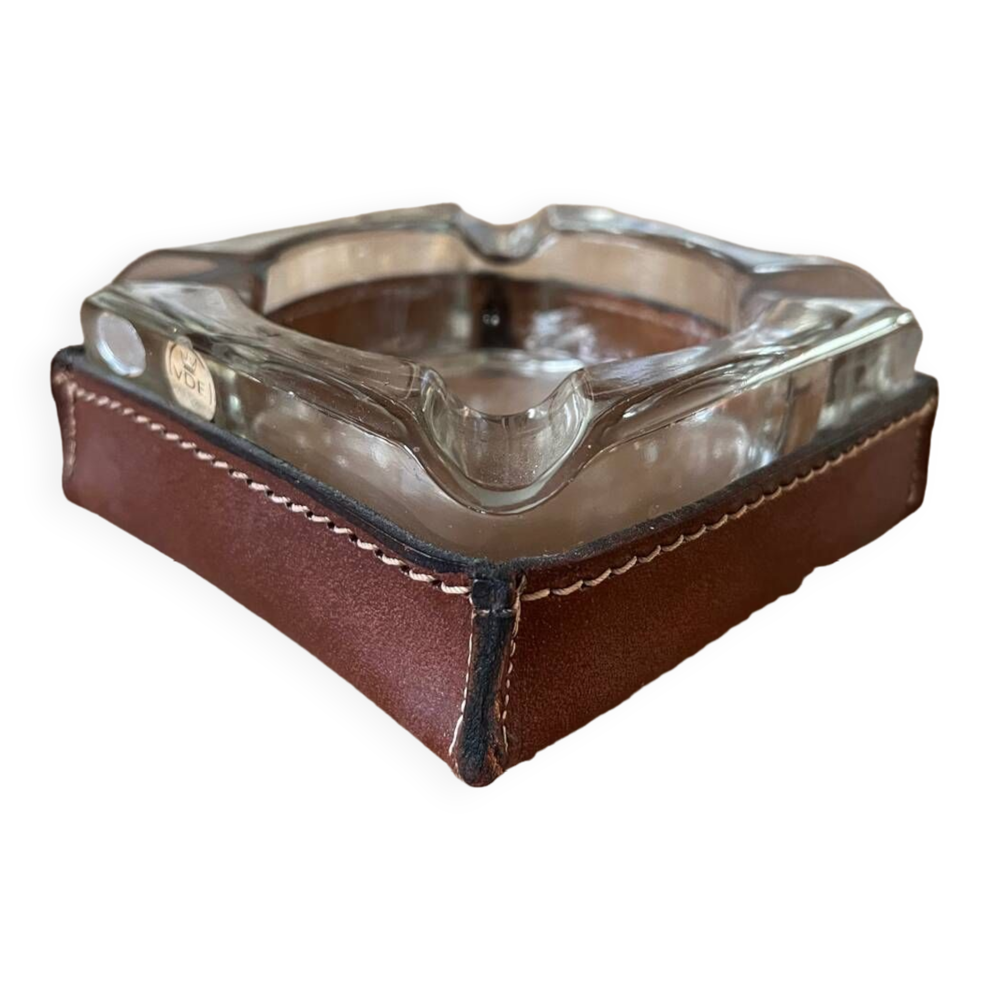 Empty pocket/ashtray in glass and leather