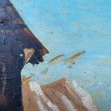 HSP Table "Mountain Chalet" Winter Landscape circa 1950