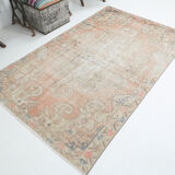 Soft Pastel Orange Wool Vintage Rug