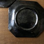 Set de 3 assiettes terre vernissée octogonales perles Biot 1950