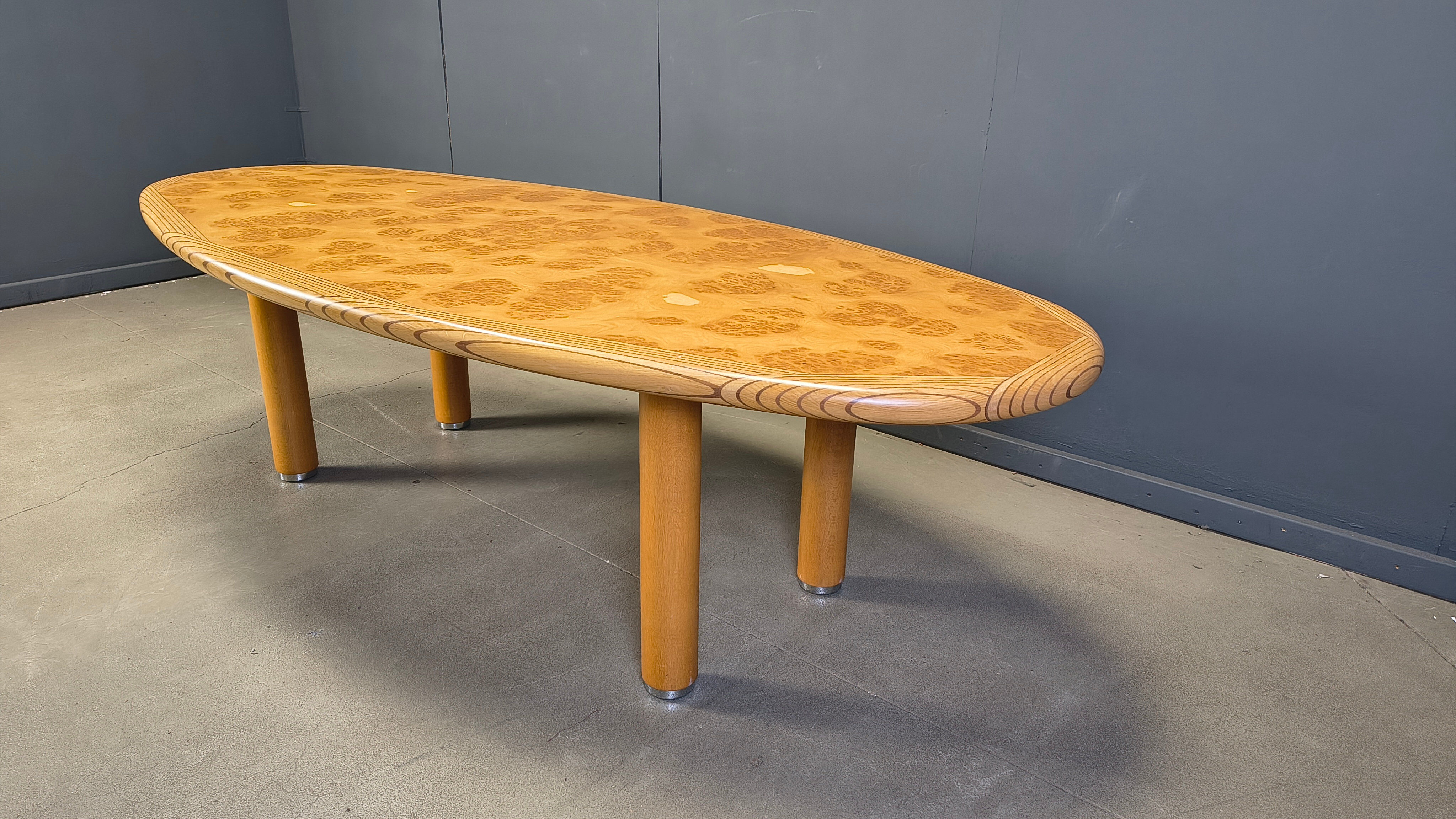 XXL dining table in burl and elm wood, 1980s