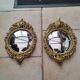 Pair of antique witch mirrors, curved glass, bronze frame