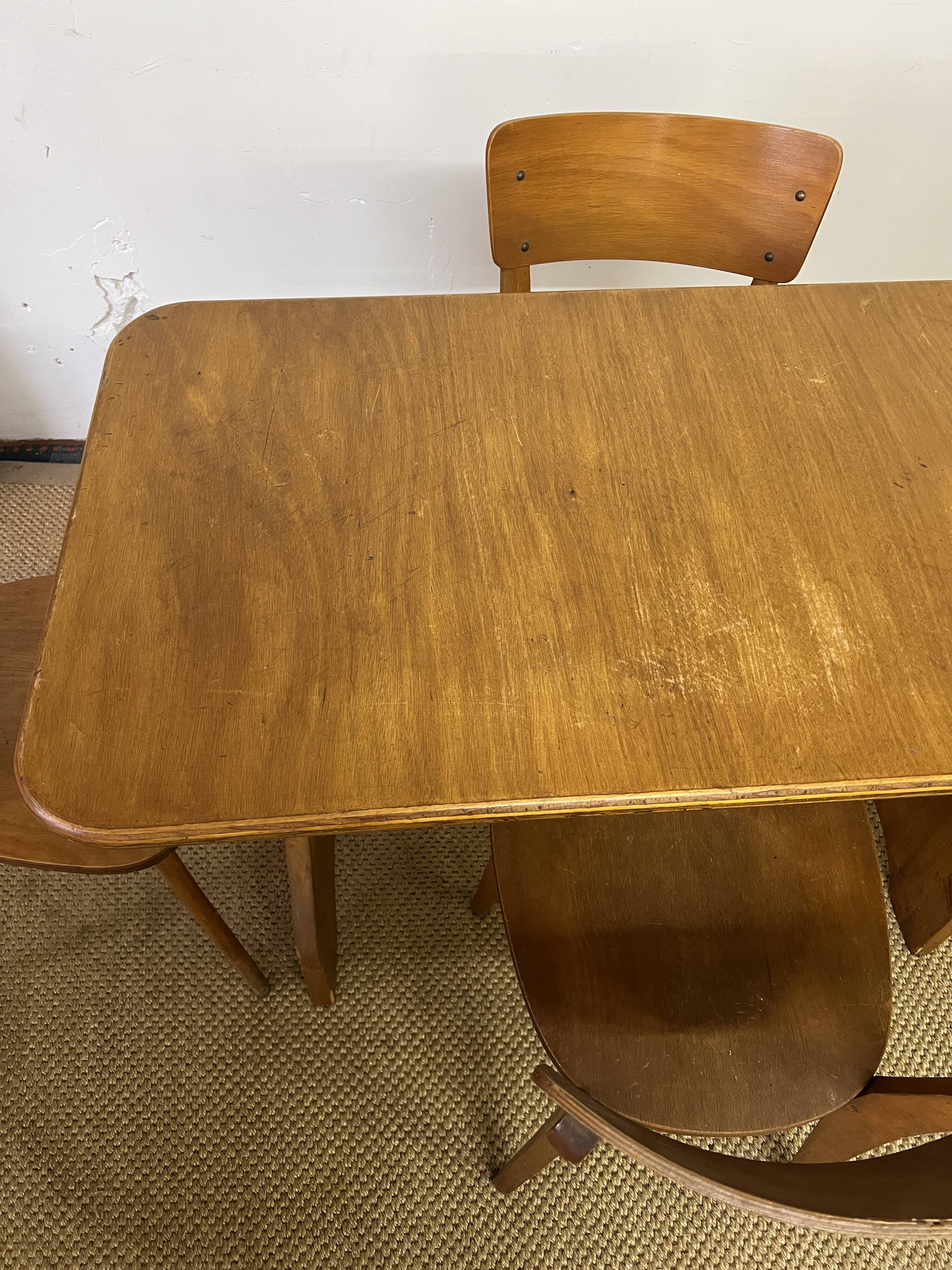 Vintage wooden table and 4 chairs set