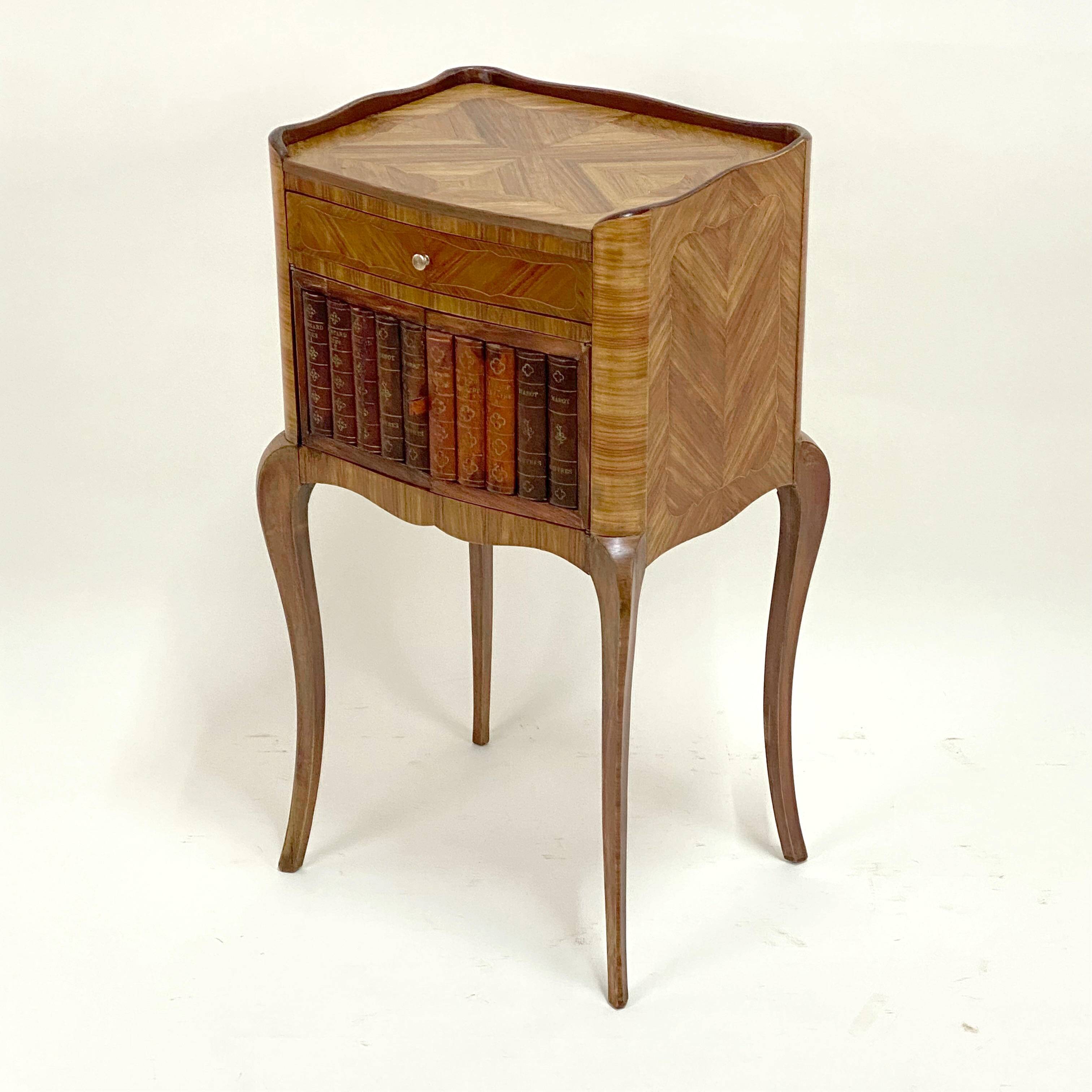 Antique Louis XV Style Bedside Table - Wood & Leather