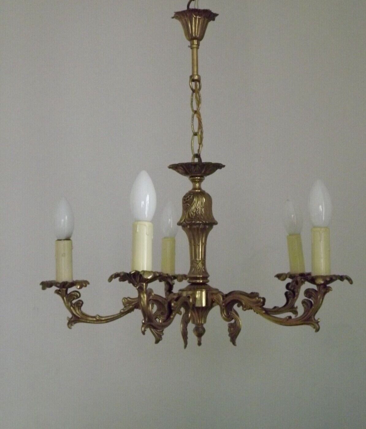 Vintage french bronze 5 light chandelier with leaf detail 3936