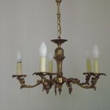 Vintage french bronze 5 light chandelier with leaf detail 3936
