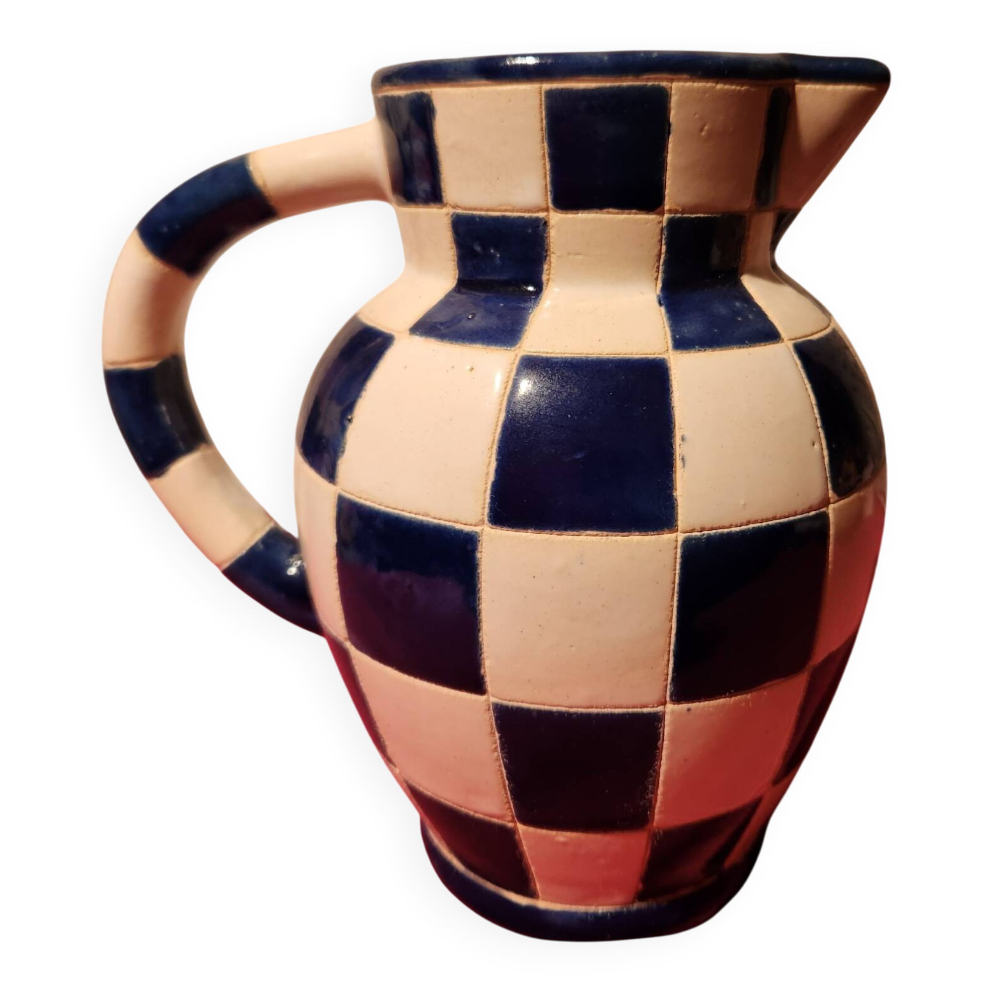 Ceramic jug with blue and white checkered pattern "Lustucru"