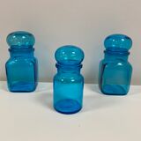 Trio of vintage turquoise blue glass jars
