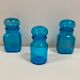 Trio de pots vintage en verre bleu turquoise