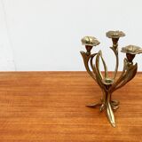 Vintage brutalist floral metal candlestick