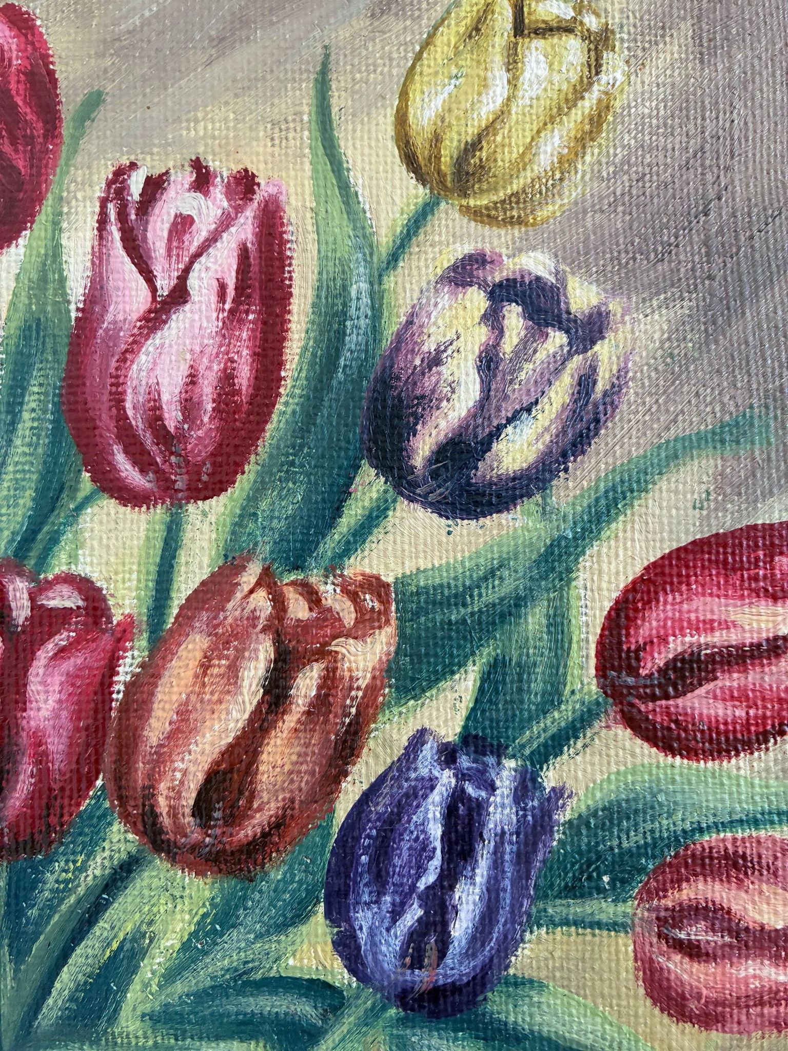 Vintage original flower oil painting, floral still life wall art