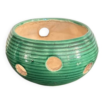 Ancien Brule Parfum Photophore Style Vallauris Art Déco Vert Bleu Vannerie