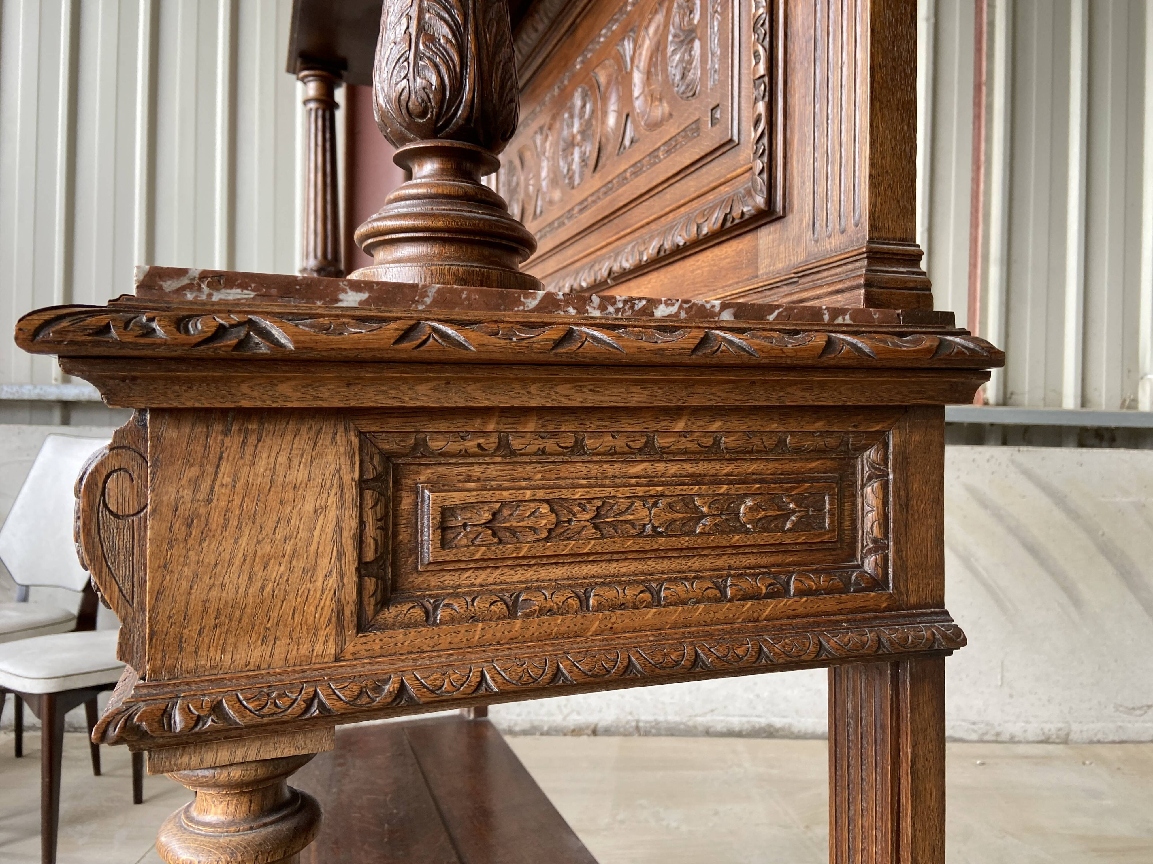 Neo Renaissance sideboard, France chateau Renaissance style Louis XIII carved oak 1880