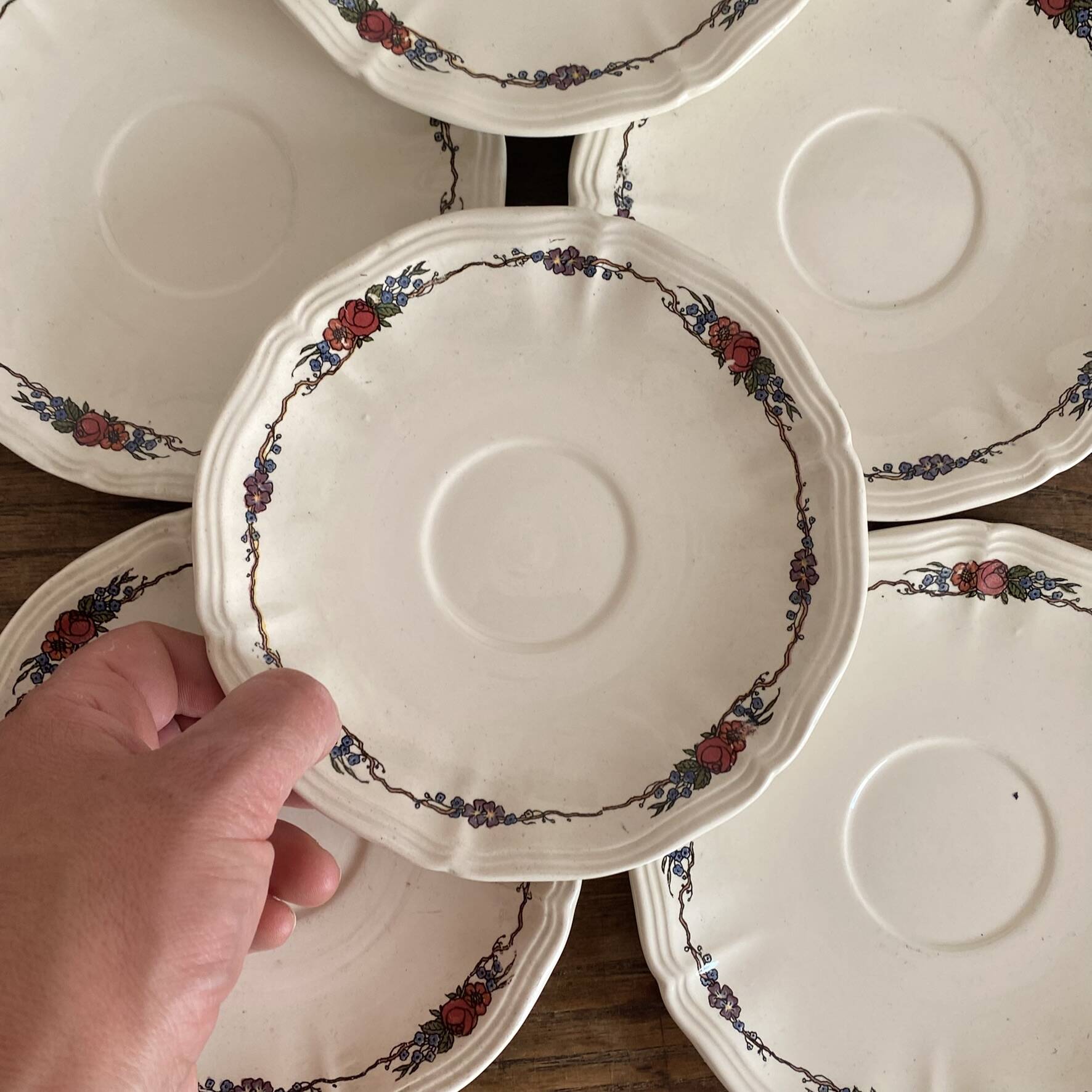 Antique bowls, saucers from Sarreguemines model Obernai.