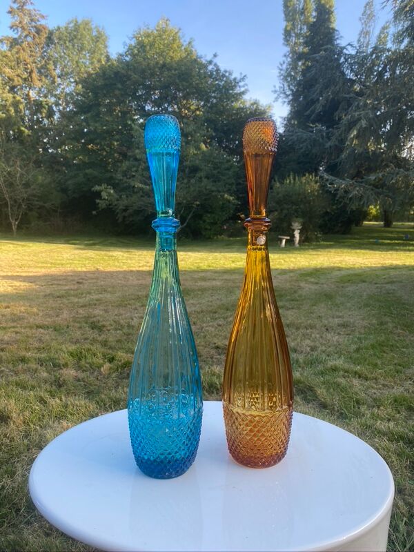 Paire de bouteilles en verre d´Empoli made in Italy 1960