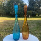Pair of glass bottles of Empoli made in Italy 1960