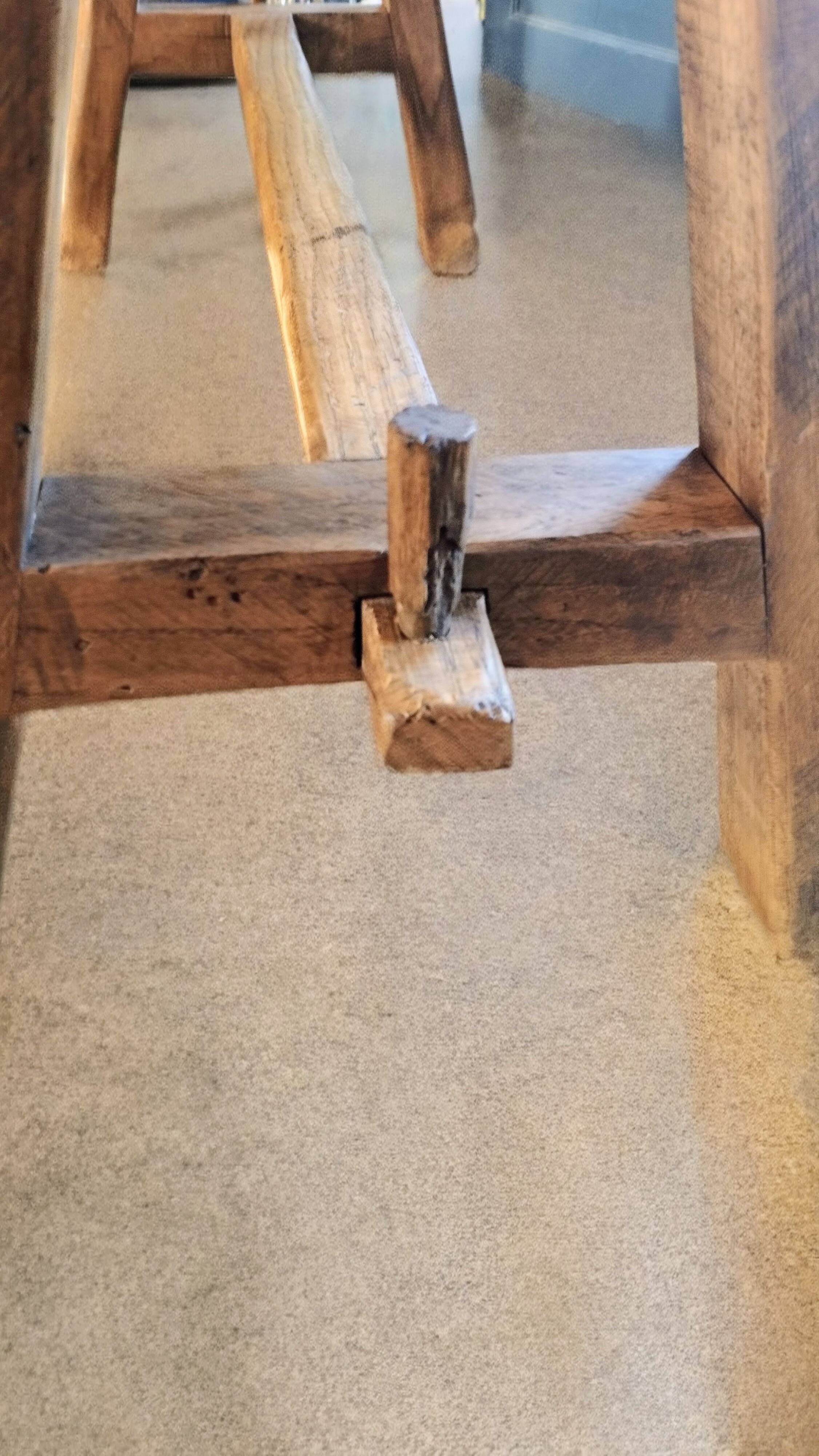 "A frame" bench in solid oak, patinated.