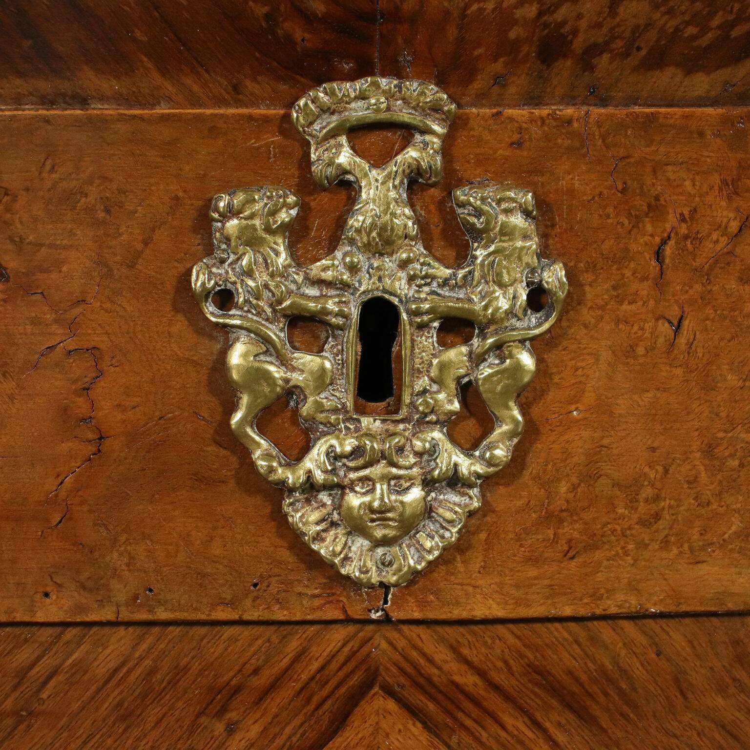 Baroque commode in maple, poplar and bronze, Emilia, Italy, 1700