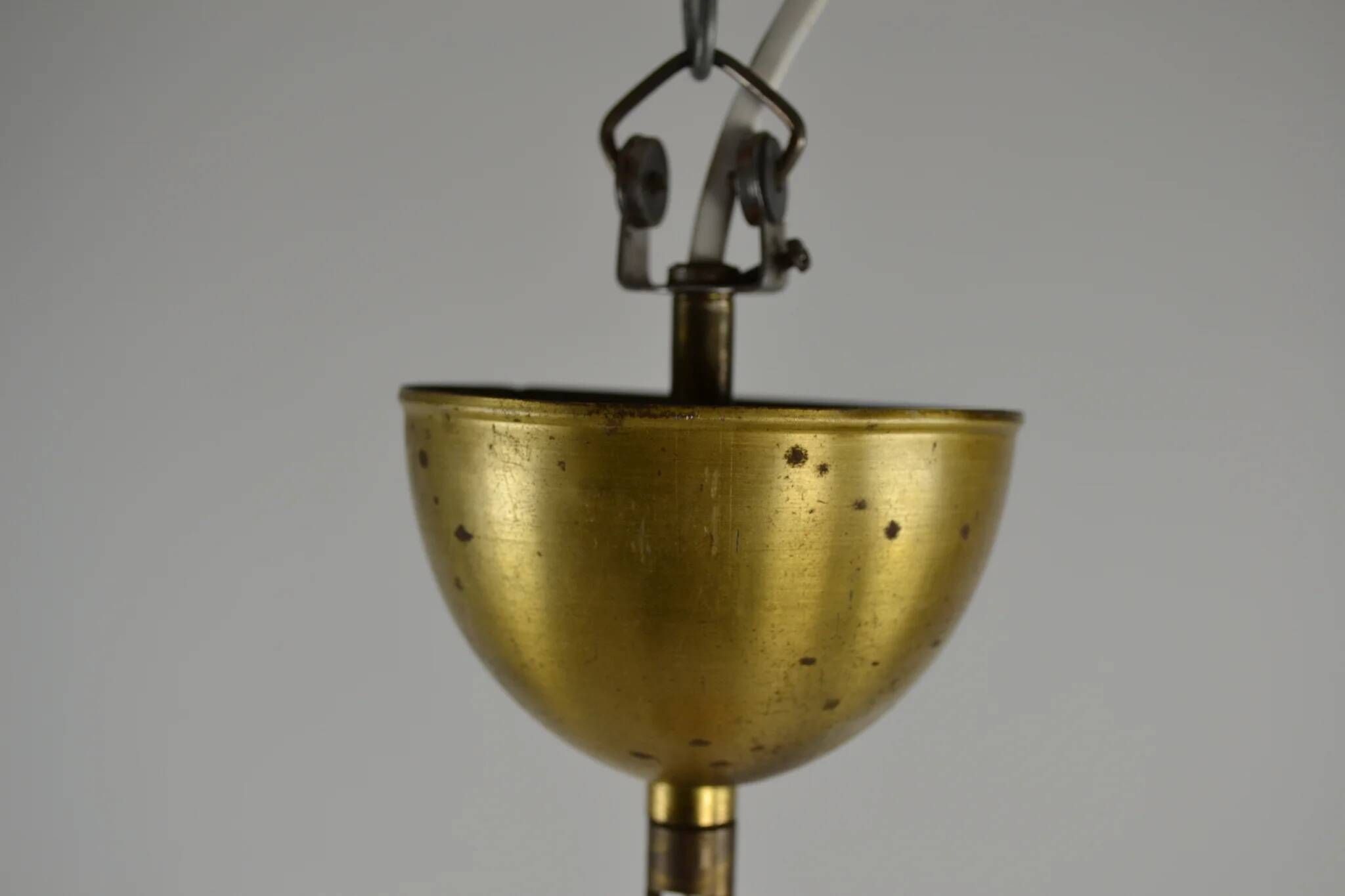 Multicolored Pressed Glass and Brass Pendant Lantern, Scandinavia, circa 1940s–1950s