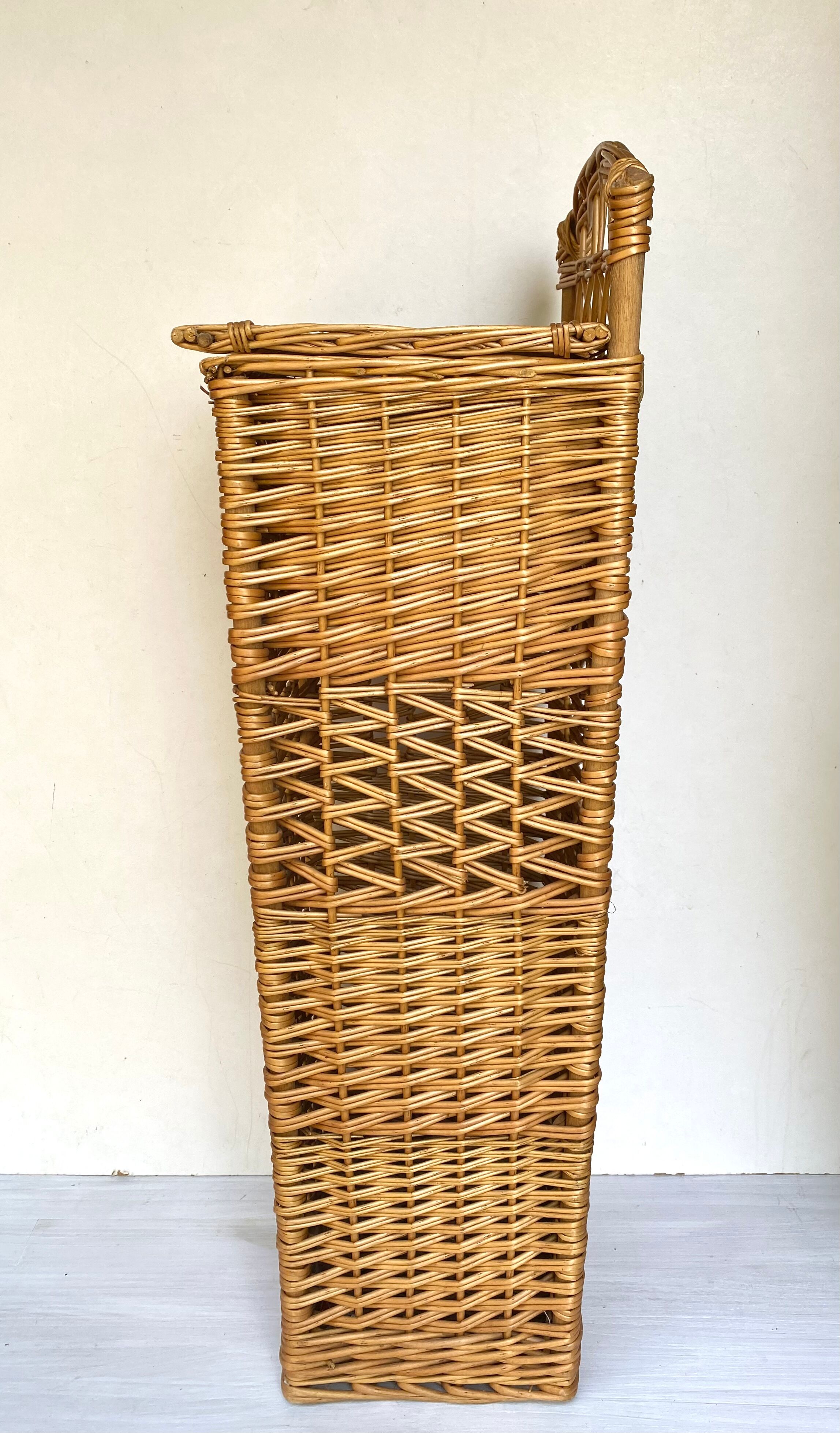 Vintage braided wicker bread hutch